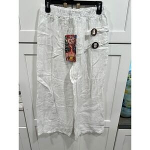 Colette La Maison des Fibres Naturelles White Linen Wide Leg Pants NWT